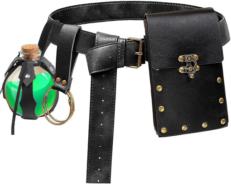 KOTORA Renaissance Belt Pouch Coin Purse Skirt Hike Set Medieval Festival Costume Halloween Accessories Casual Fanny Pack Waist Bag (3Bottle-Black) - Image 1